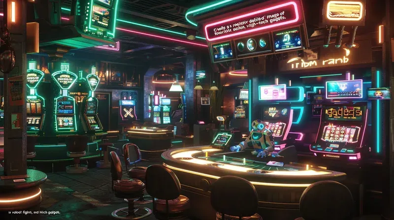 Modern instant casino gaming floor with digital screens and vibrant lighting