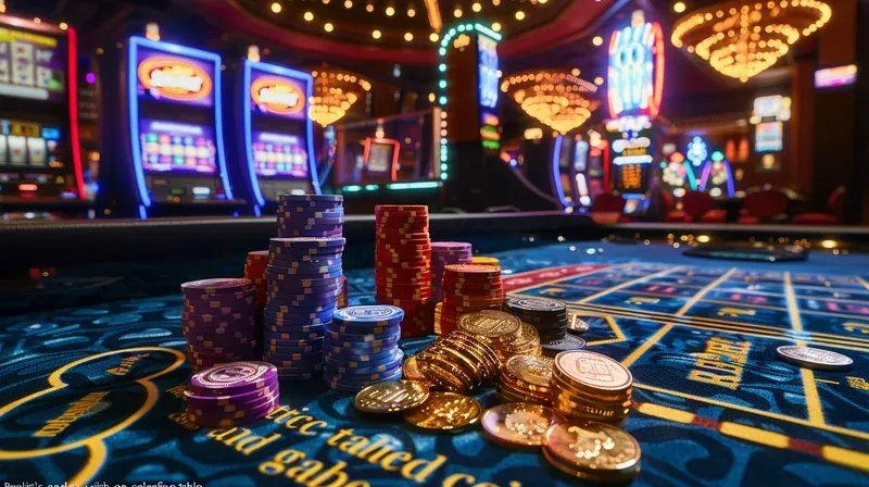 Casino bonus and rewards display with colourful chips and cards